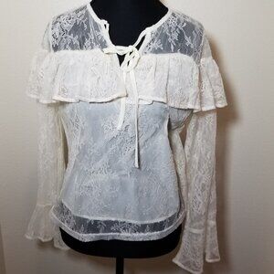 Nine Philosophy Womens Lace Ivory Blouse Long Flare Sleeve Small Cottage NWT